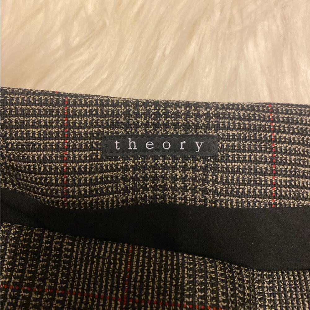 Theory Black and Brown Plaid A-Line Skirt